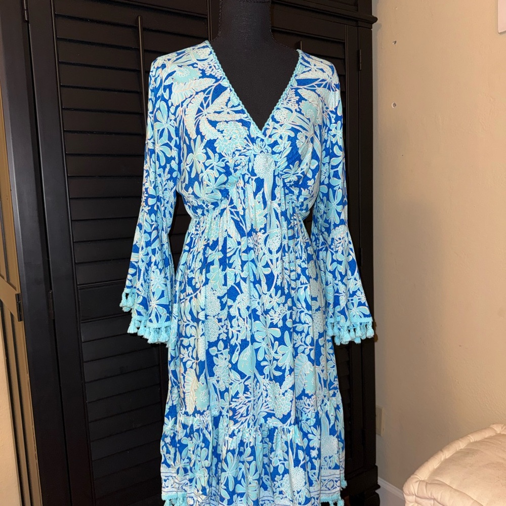 Blue Floral V-Neck Dress